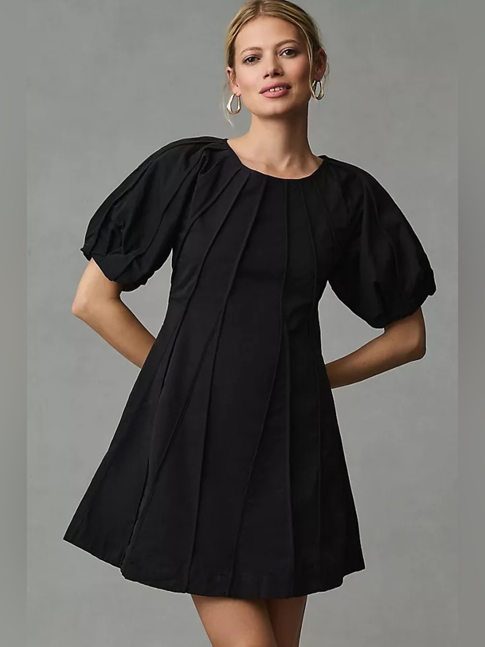 Anthropologie Dark Charcoal Panel-Detail Mini Dress